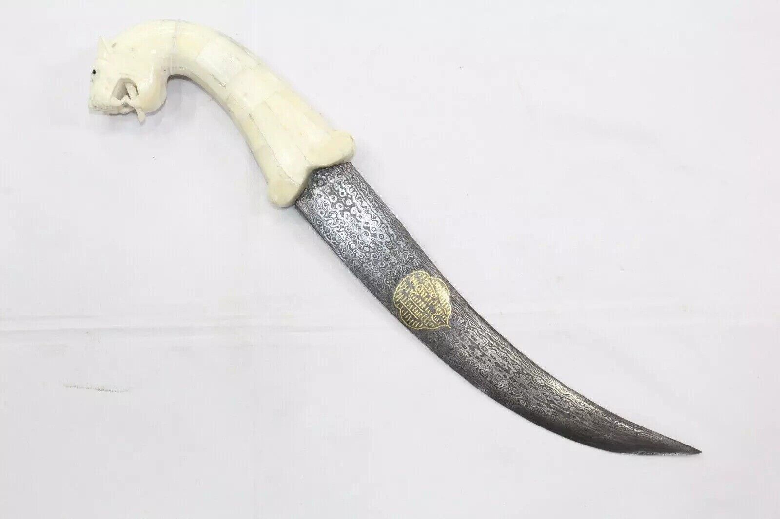 Dagger Knife Gold Koftgiri Damascus Blade Lion Face Handle 13.5 inches Z 7