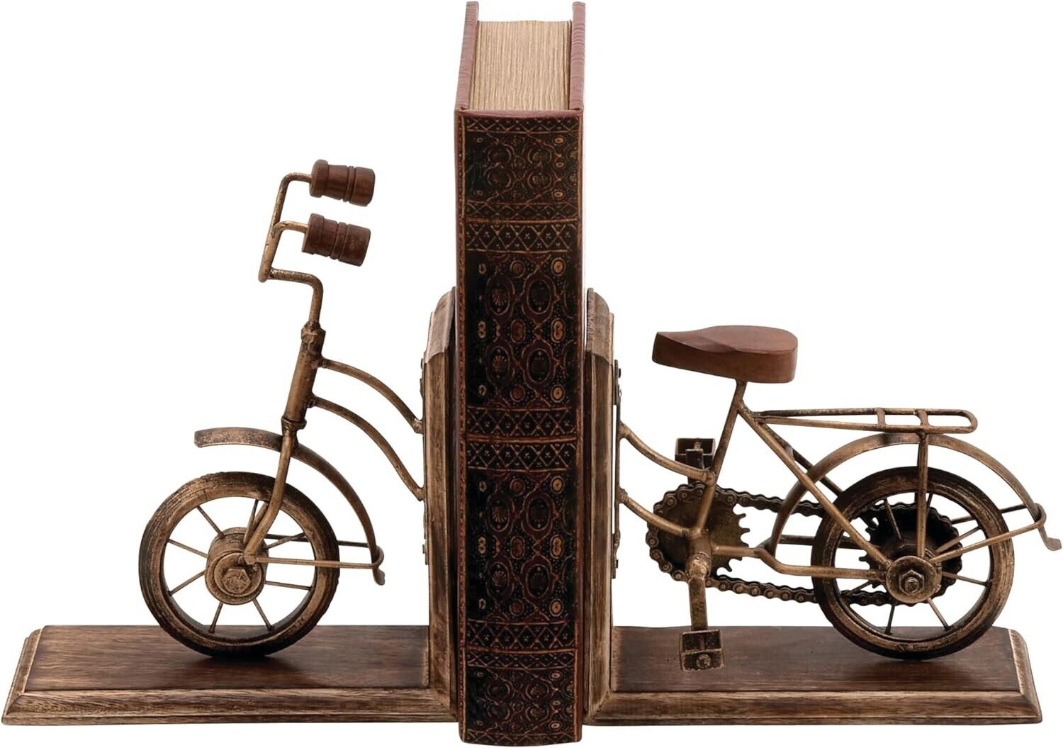 Brass Bookends with Wood Accents Deco 79 Bike, Set of 2,  7\