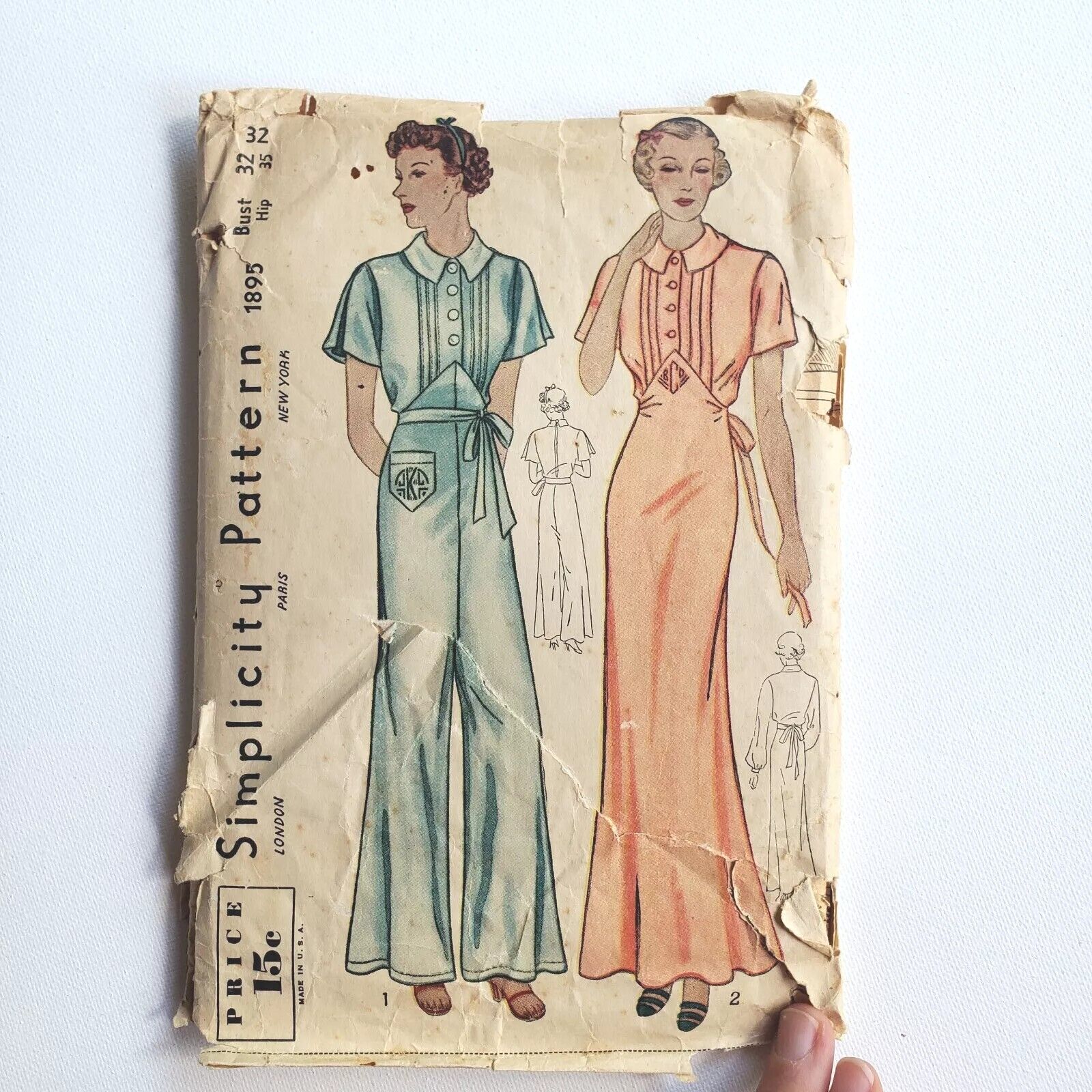 1920s 1930s Vintage Simplicity 1895 Loungewear Nightwear Pants Sewing Pattern