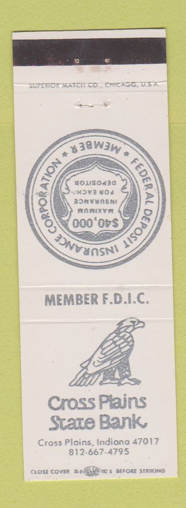 Matchbook Cover - Cross Plains State Bank IN