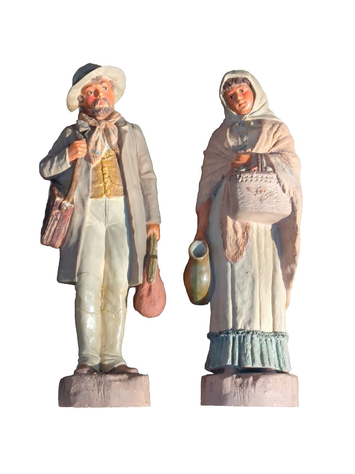 Vintage Caltagirone Terracotta Sculpture Statues Rustic Italian Pottery Man Wife