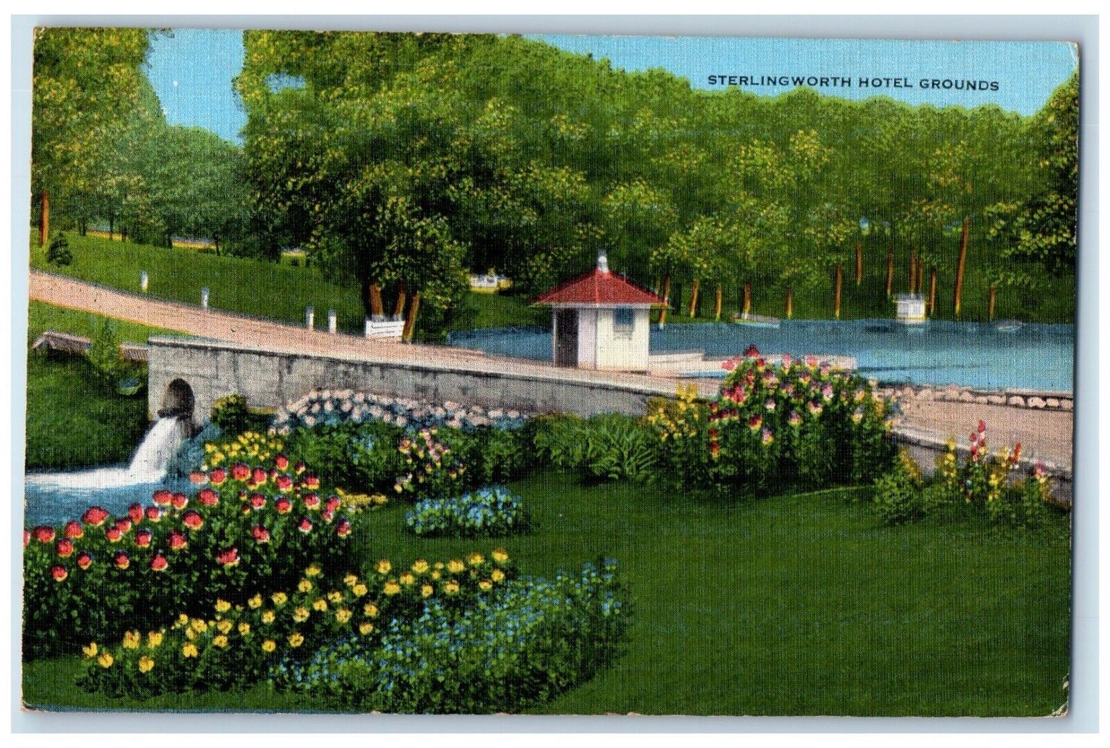 1940 Sterlingworth Hotel Grounds Garden Whitewater Wisconsin WI Vintage Postcard