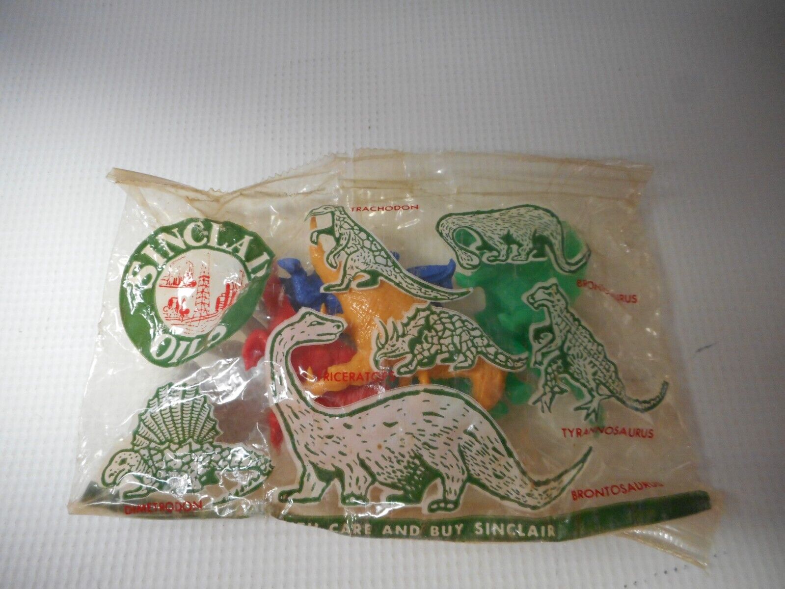 Vintage 1950s 1960s Sinclair Oil Premium Giveaway Bag Plastic Dinosaur Figure