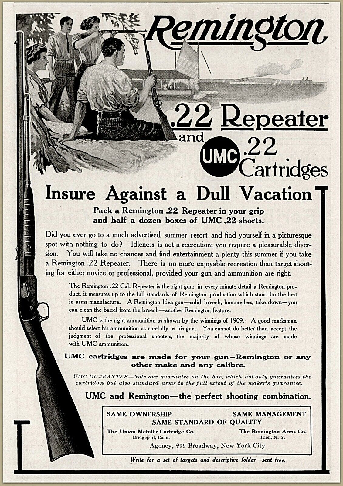 1910 e  Remington .22 Repeater UMC .22 Cartridge Woman Shooter Print Ad