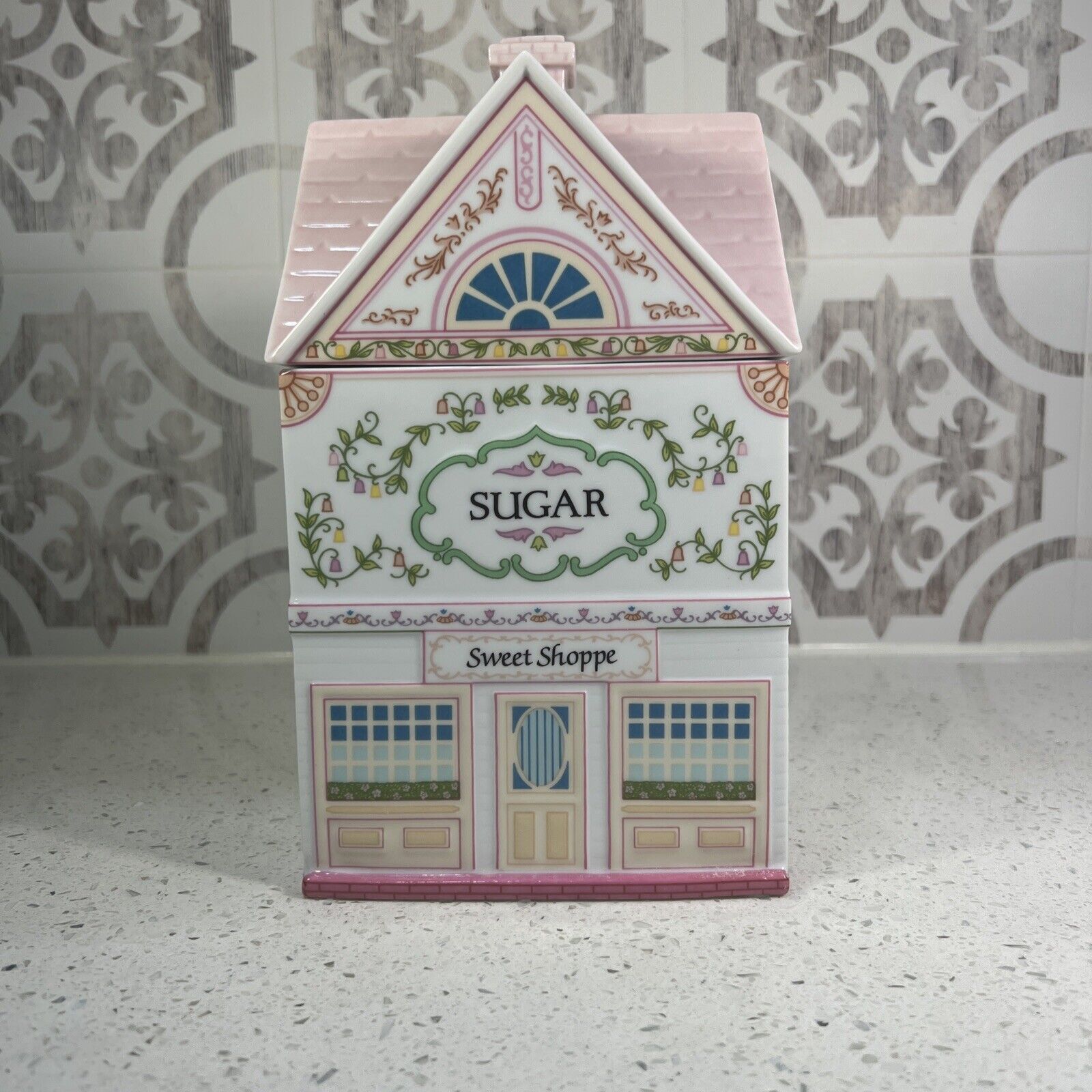 1990 Lenox Village Porcelain  SUGAR Canister, Sweet Shoppe with Lid. Retired