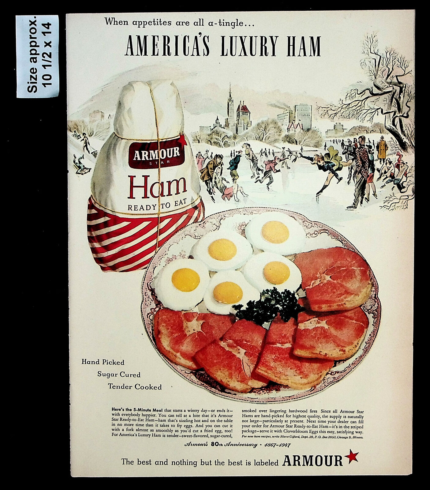 1947 Armour Star Meat Ham Ready to Eat Luxury Food Vintage Print Ad 31432