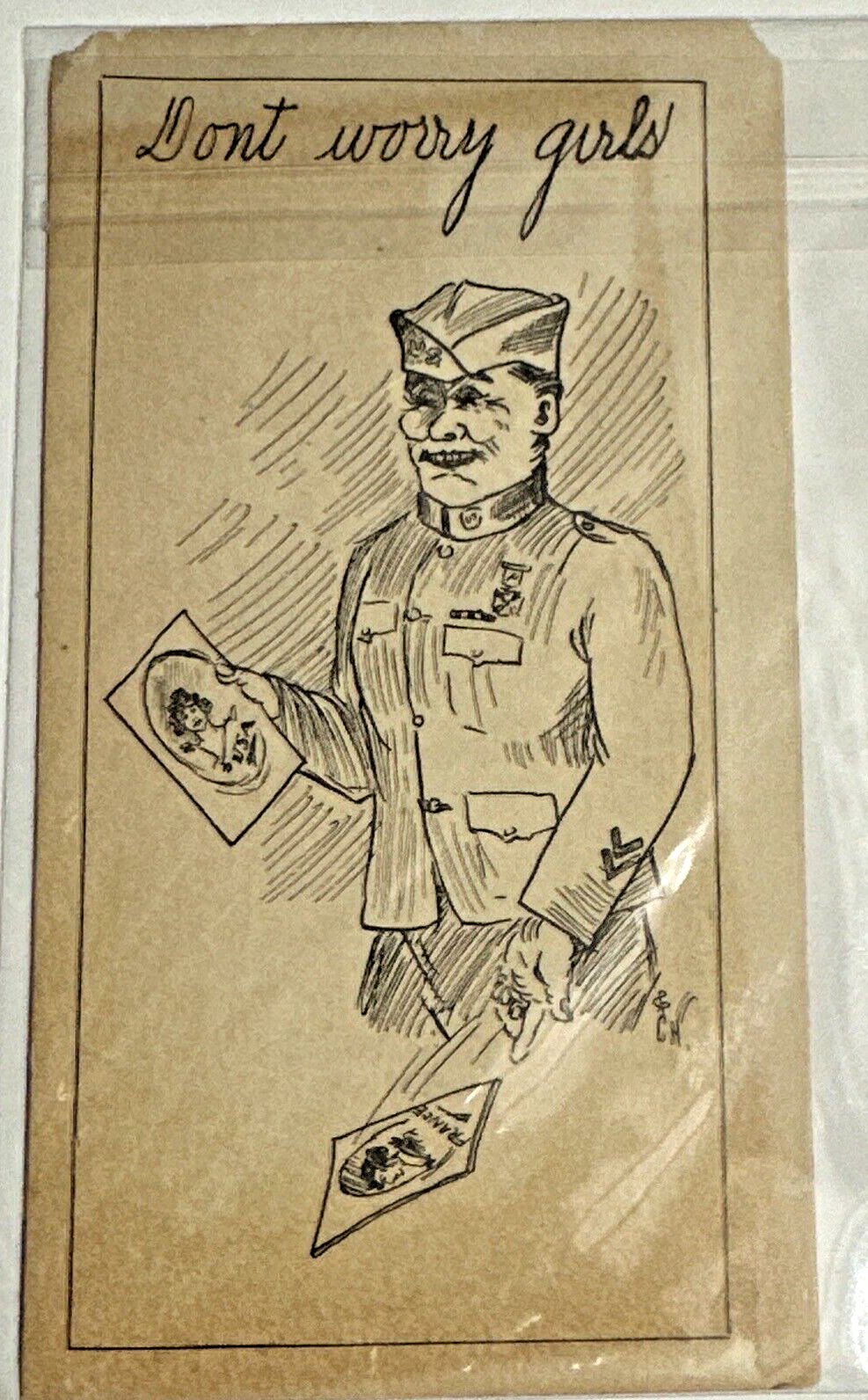 1910s WW1 Military Don\'t Worry Girls Artist Signed C.H. Comic Card