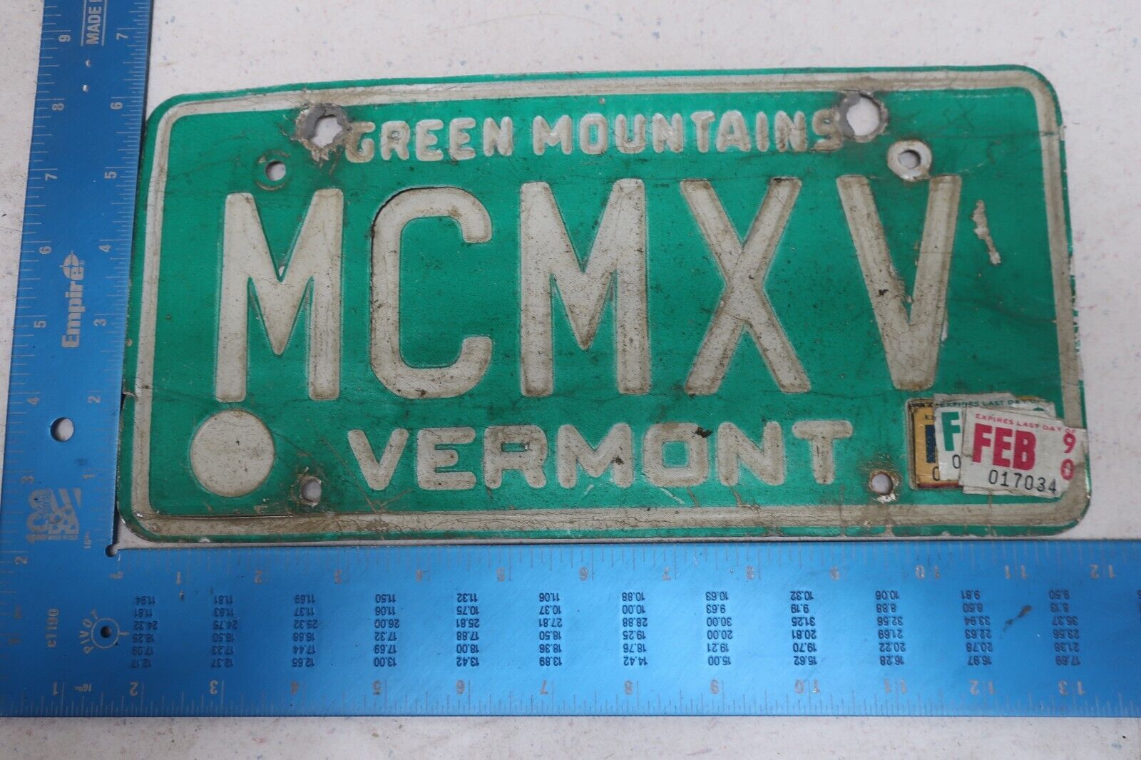Vermont VT License Plate Tag Vanity 1990 90 Roman Numerals 1915 15 MCMXV #2