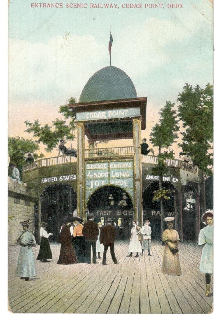 1910 Entrance Scenic Railway Postcard, Cedar Point, Sandusky OH