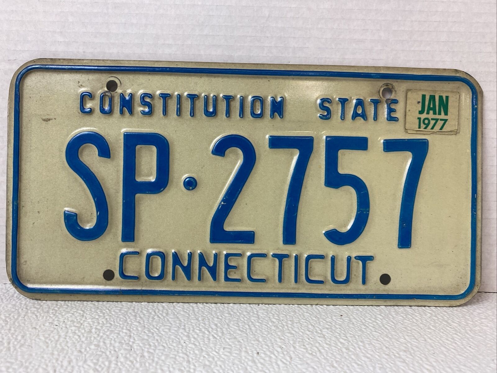 1977 Connecticut Constitution State License Plate SP-2757 Collectible Jan 77 Tag
