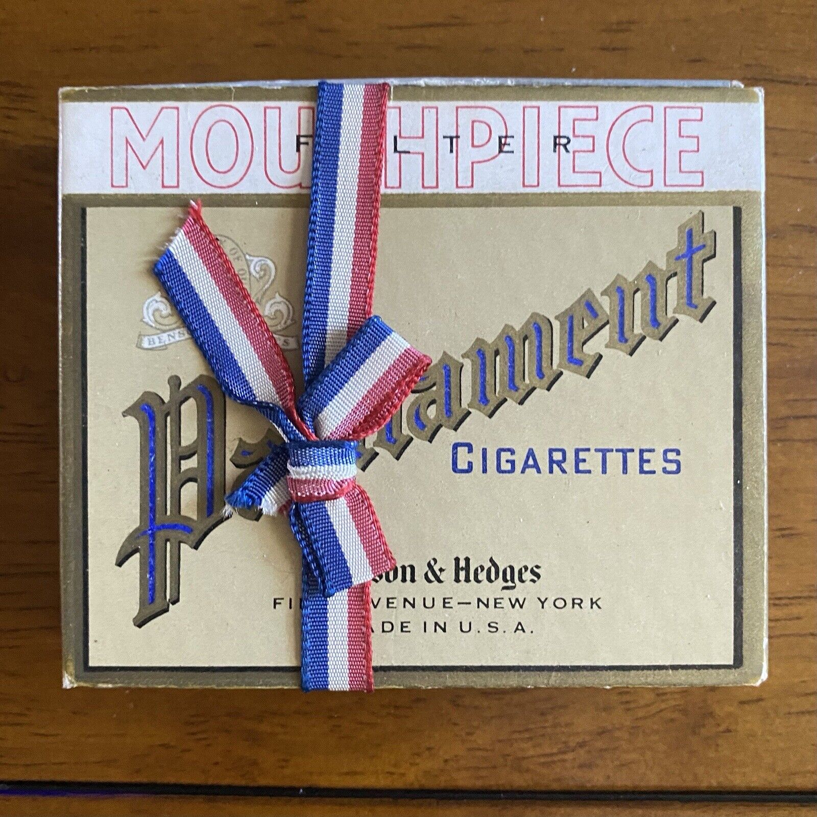Vintage Parliament Cigarette Stamped Box (~1950s) w/ Ribbon Benson & Hedges