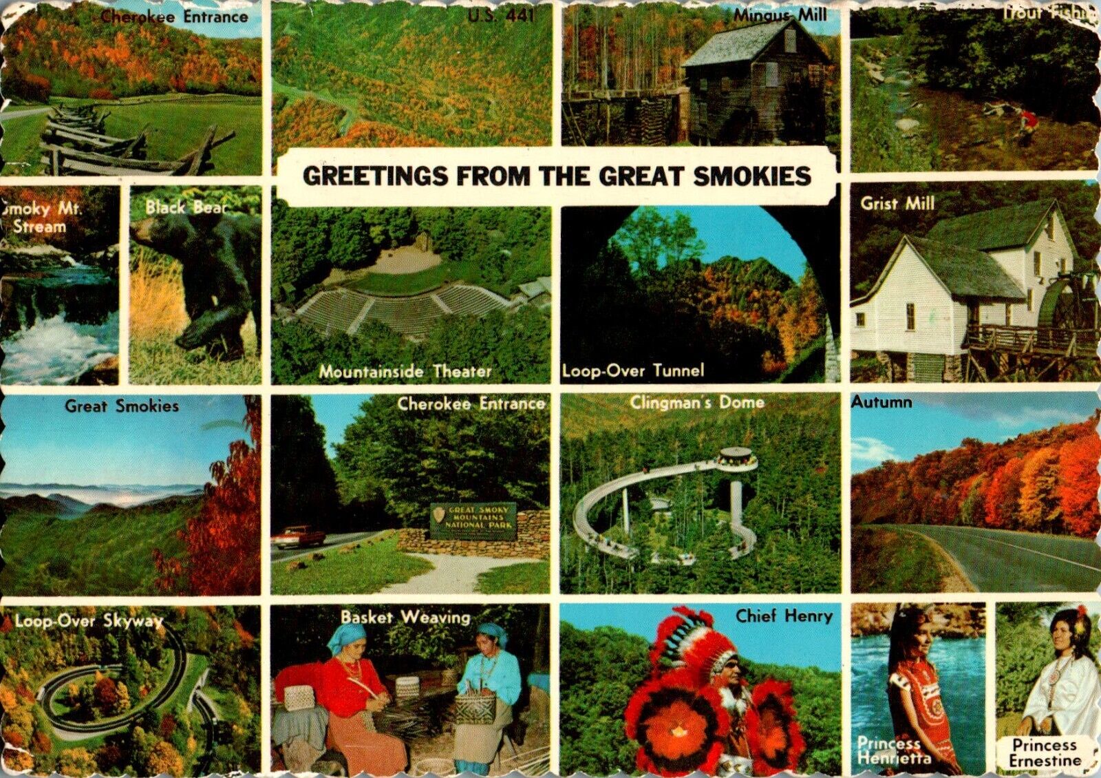 Greetings from the Great Smoky Mountains National Park, Tennesee TN 1974 chrome