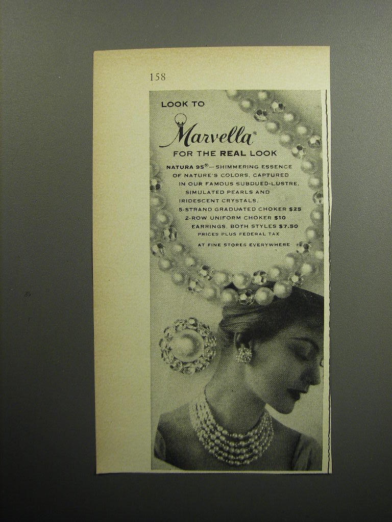 1956 Marvella Pearls Ad - Look to Marvella for the real look