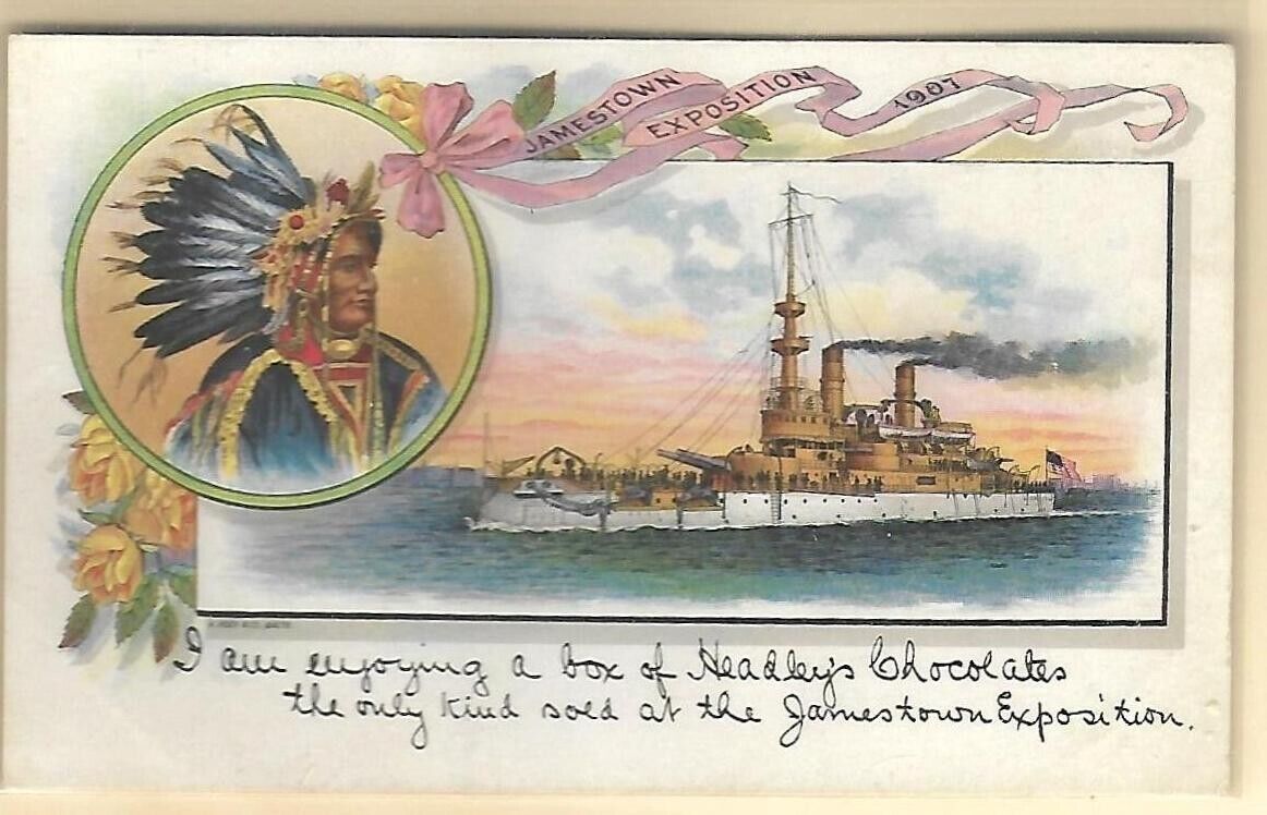 Antique postcard Jamestown Exposition 1907 HEADLEY Chocolate Co. Baltimore