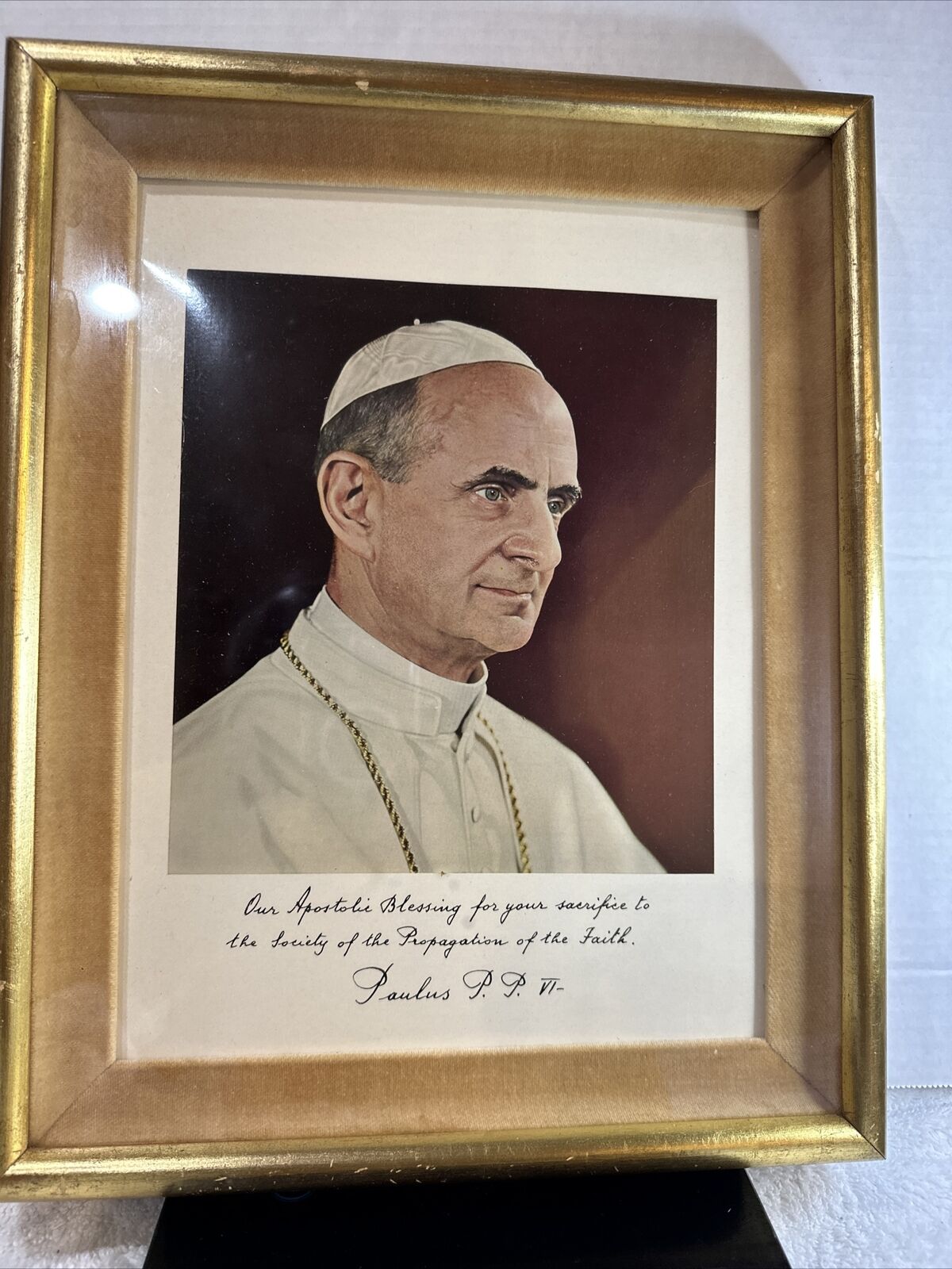 Vintage Pope Paul VI Offset Lithograph Framed With  Personal Blessings Card