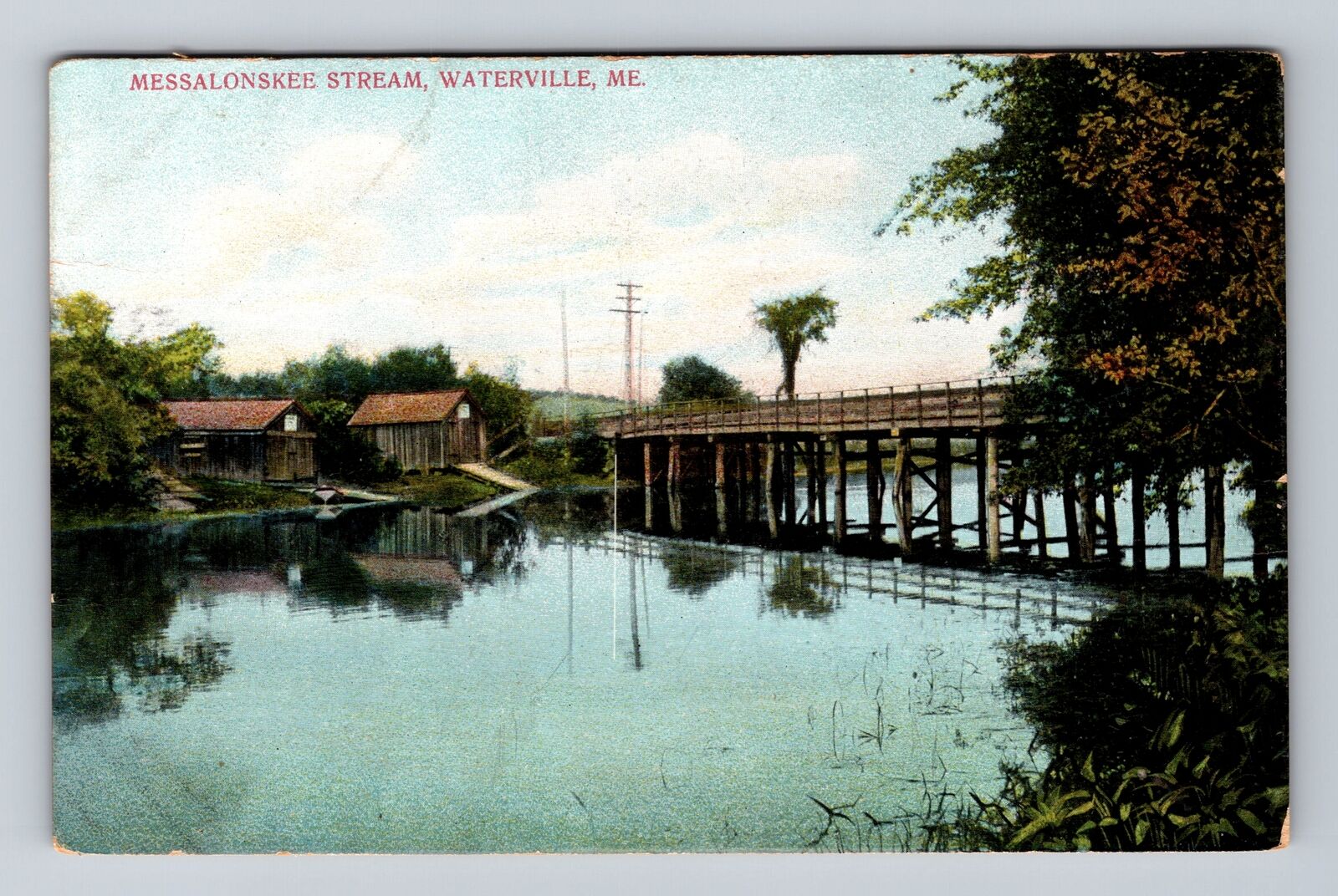 Waterville ME-Maine, Scenic View Messalonskee Stream, Antique Vintage Postcard