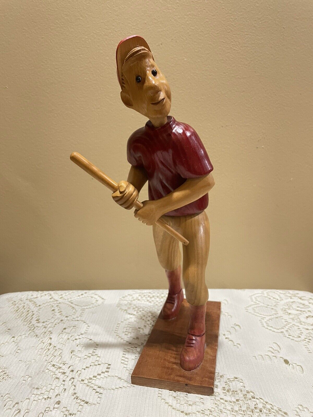 VTg Hand Carved Romer Wooden Baseball Player Figurine 