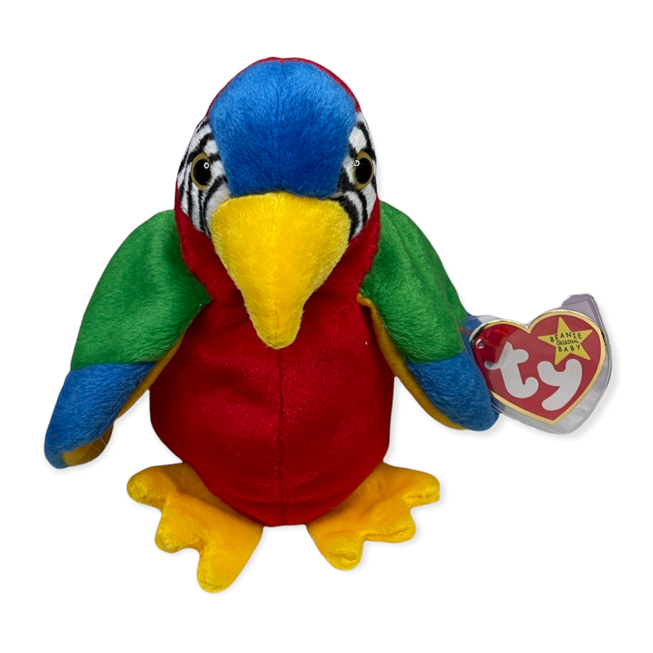  Ty Beanie Babie Baby Parrot Jabber with Error Tag RARE Excellent Red Yellow