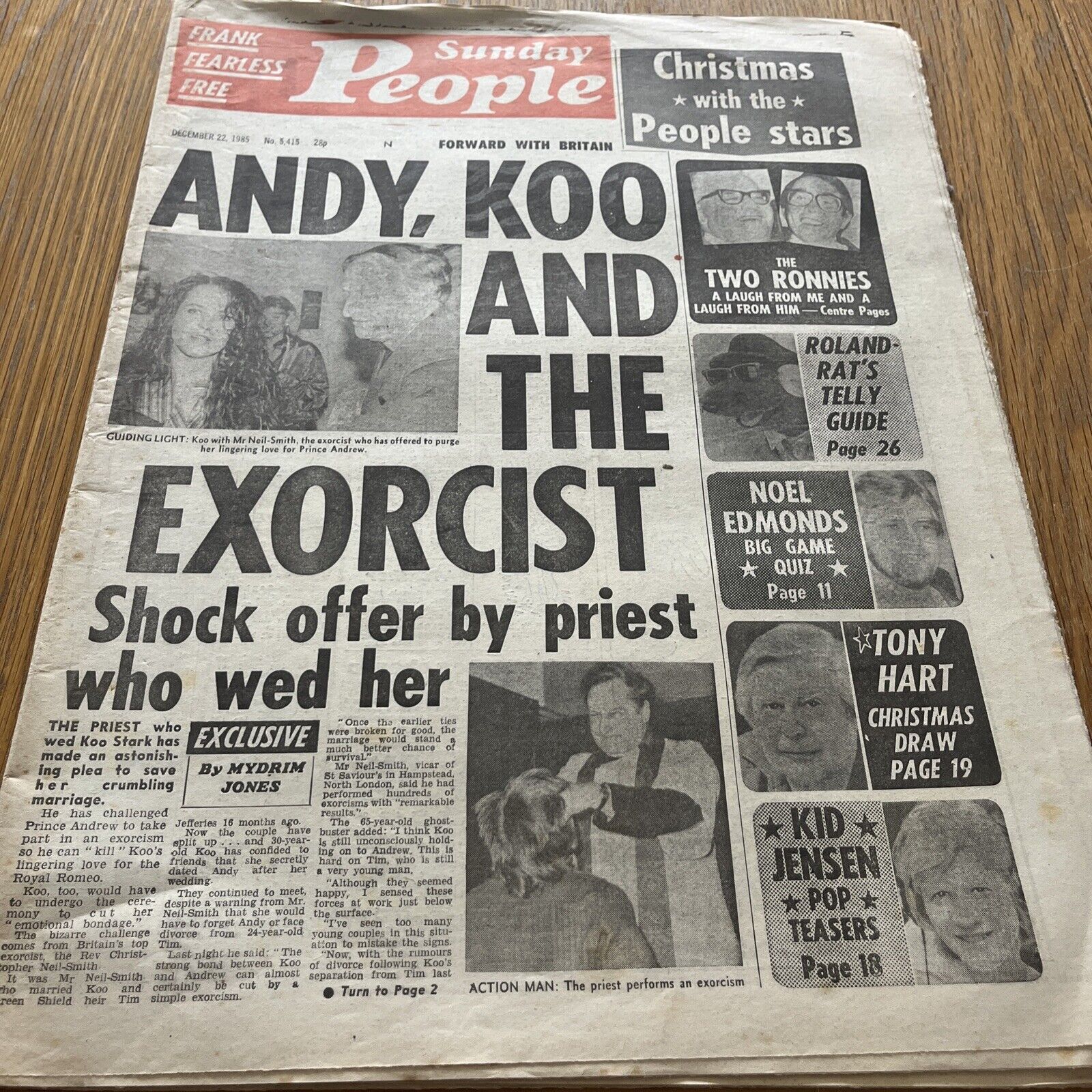 Sunday People Newspaper - December 22nd 1985 - “Andy, Koo And The Exorcist”