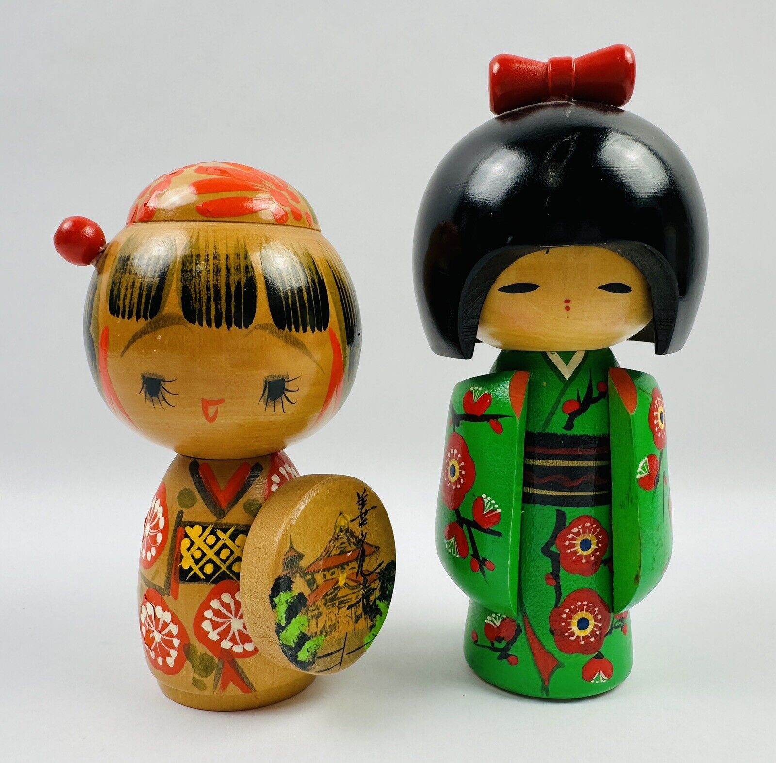 Lot Of 2 Vintage Japanese KOKESHI Wooden Girl Dolls