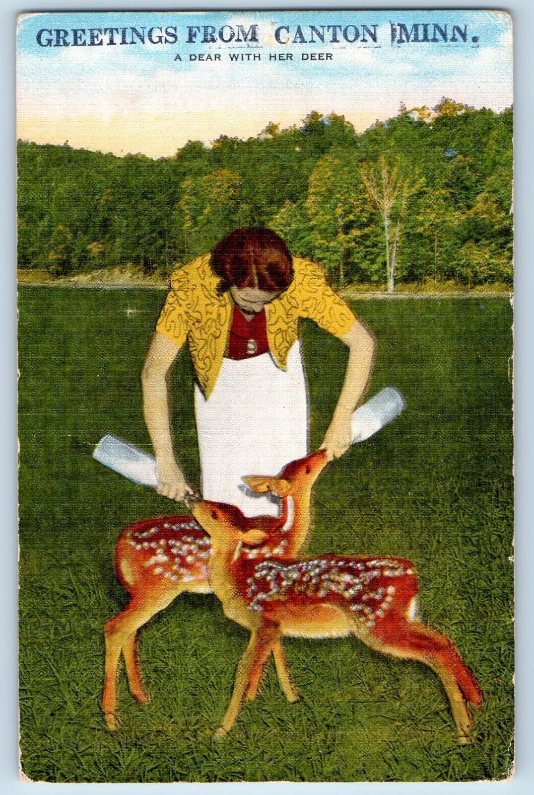 Canton Minnesota MN Postcard Greetings Dear Deer Exterior c1940 Vintage Antique