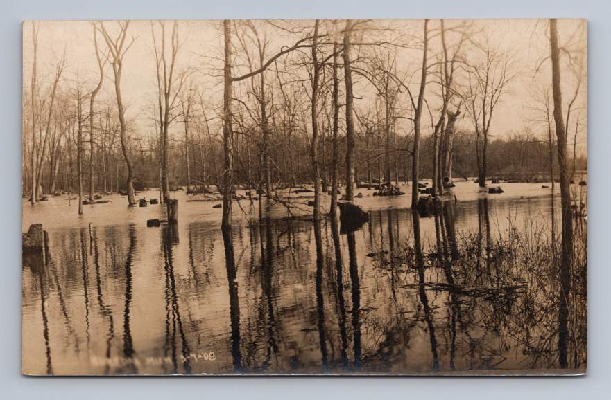 Flooded Michigan River Scene RPPC Antique Photo Postcard AZO 1910s