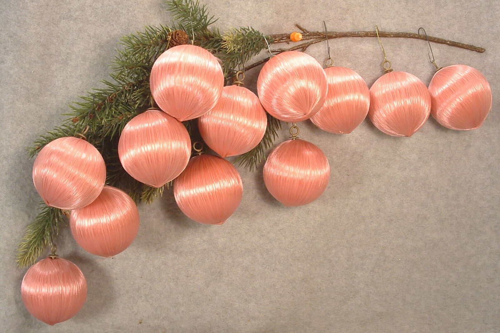 12 Vintage Pyramid Retro 50's Pink Satin Sheen Christmas Ornaments