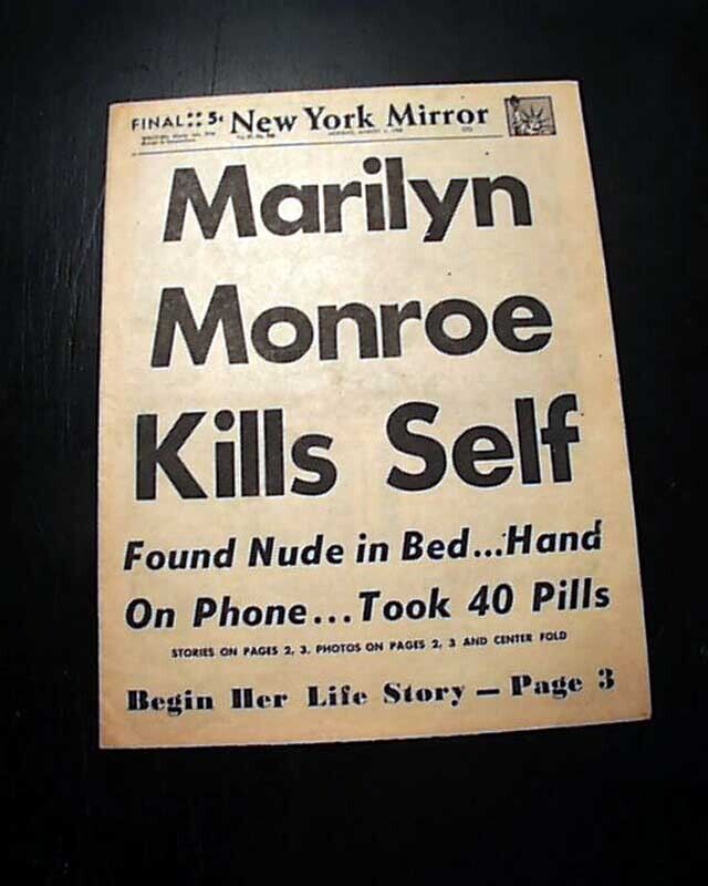 MARILYN MONROE Hollywood Los Angeles SUICIDE Death Dead w/ Photos 1962 Newspaper