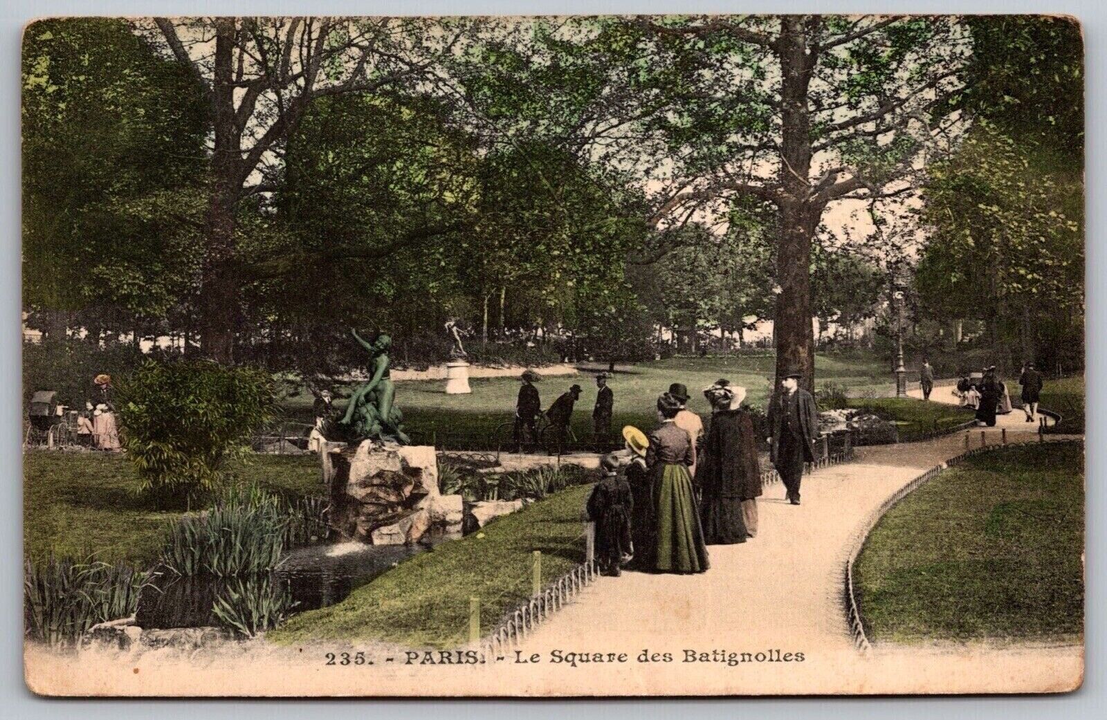 Paris France Le Square Des Batignolles Statue Fountain Monument Vintage Postcard