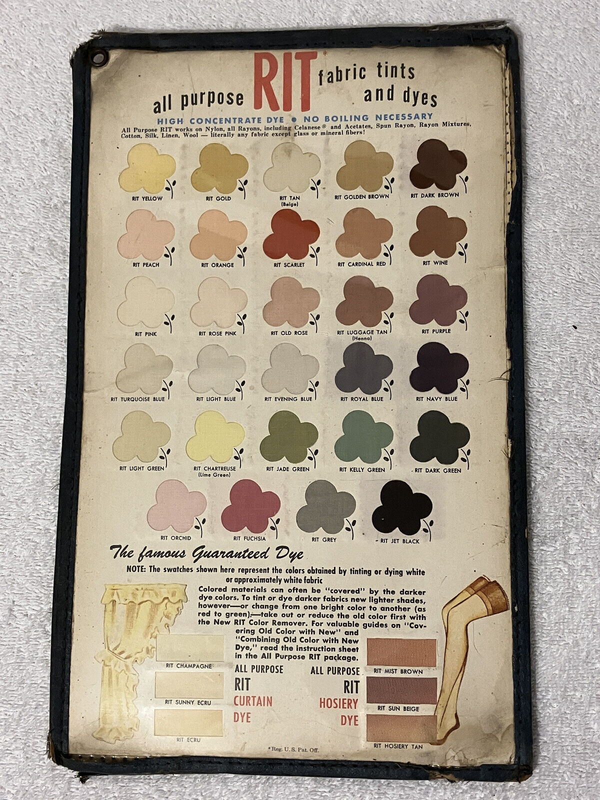 Vintage RIT COLOR DYE STORE ADVERTISING DISPLAY Cardboard and Plastic w Swatches