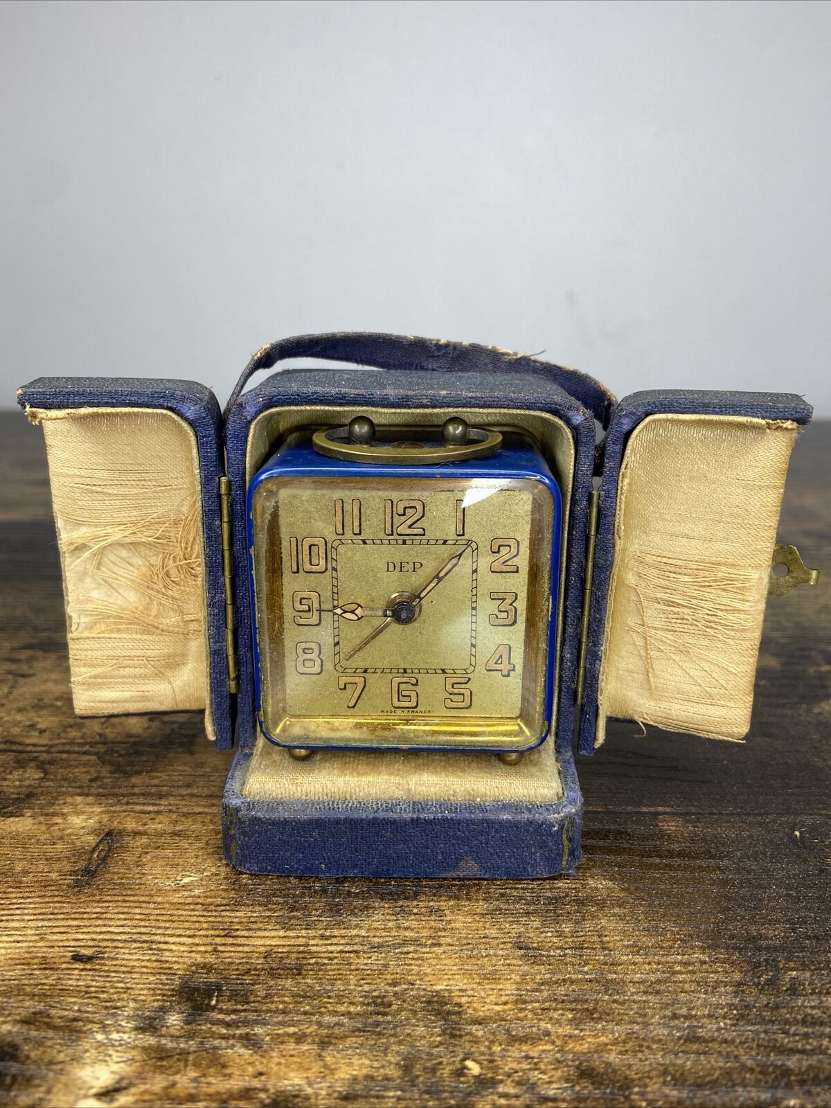 Art Deco DEP Vintage Travel Alarm Clock In Case Display for Repair Restoration 