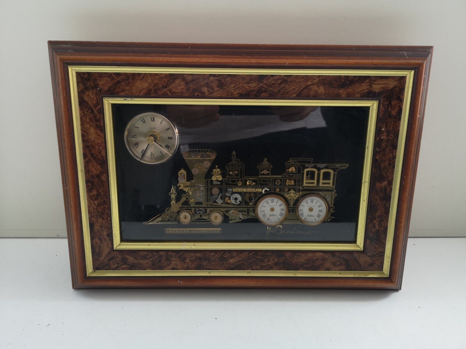 Vintage Ken Broadbent Clock Art American Locomotive Train Collectable