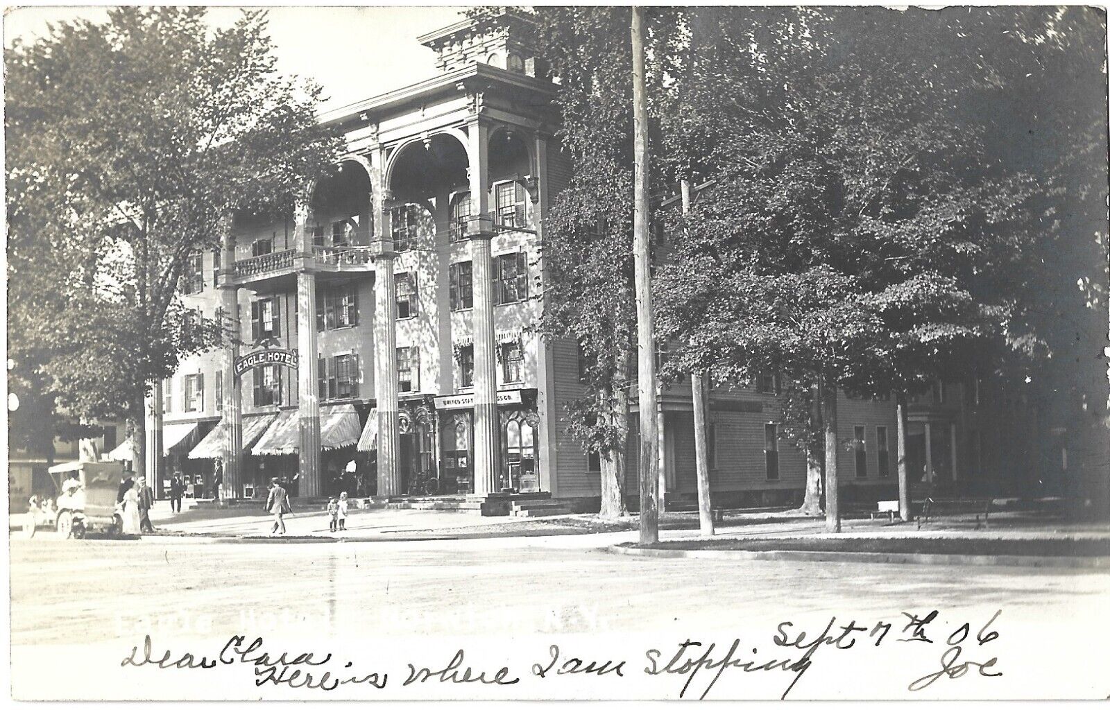 Model T, Eagle Hotel at Norwich NY; nice 1906 RPPC