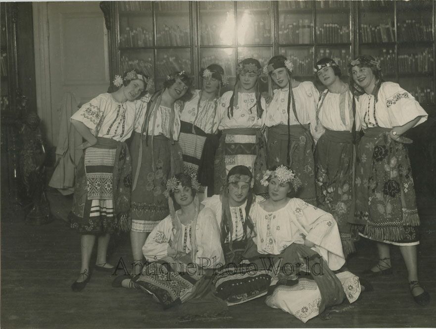 Ukrainian group in ethnic costumes antique photo