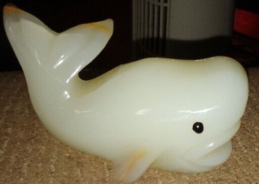 VINTAGE ONYX MARBLE STONE WHALE/ORCA FIGURINE PAPERWEIGHT  PERFECT CONDITION 