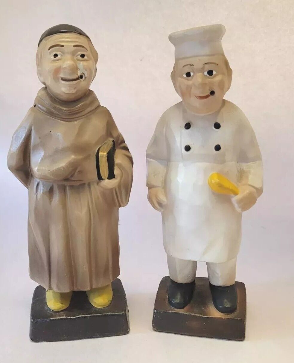 Vintage Decorama Smoking Monk Friar And Chef Cook Chalkware Figurine Japan  6”