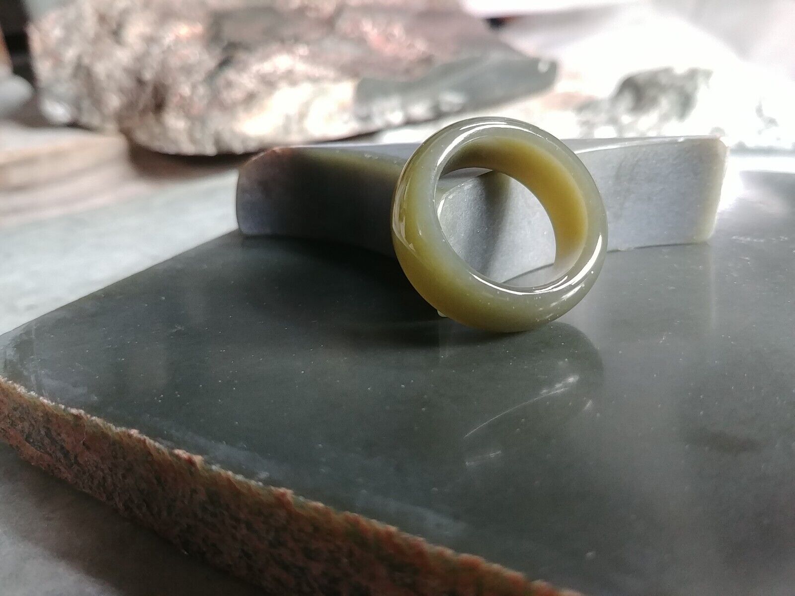 Wyoming Olive Jade Ring Size 9.25 - X From Rough Wyoming Nephrite Jade Slab