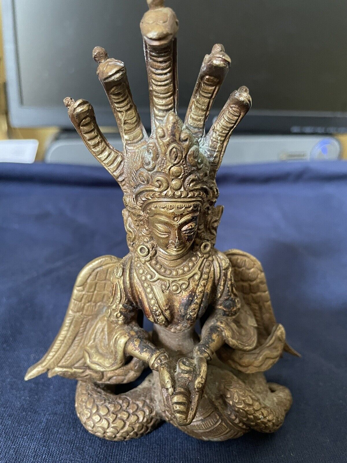Vintage Rare Heavy Solid Brass Hindu Snake Goddess Naag Davi