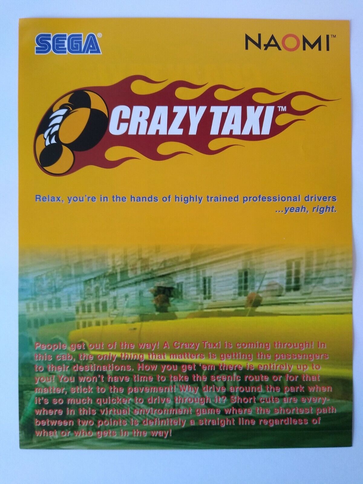 Crazy Taxi Arcade FLYER Original 1999 Original Video Game Vintage Promo Artwork 