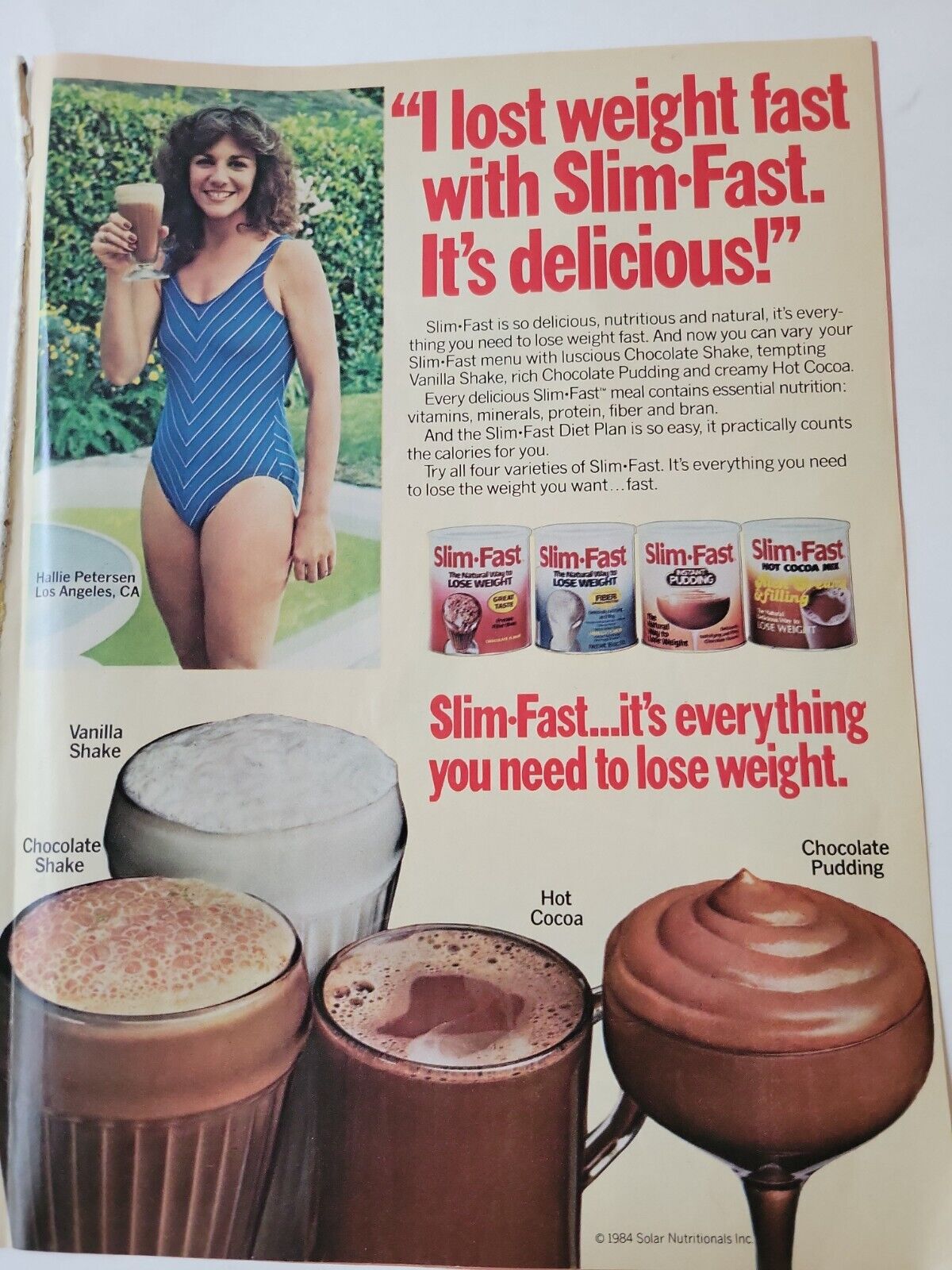 1958 Slim fast vanilla chocolate shake diet weight loss loss vintage ad