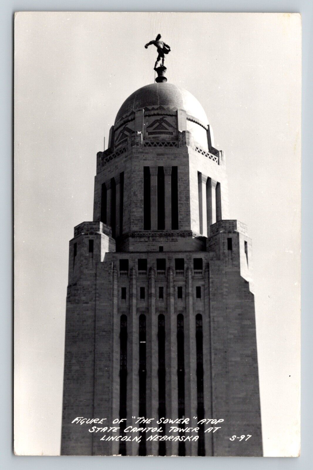 RPPC EKC 1939-1950 The Sower Atop State Capitol Tower Lincoln Nebraska Postcard