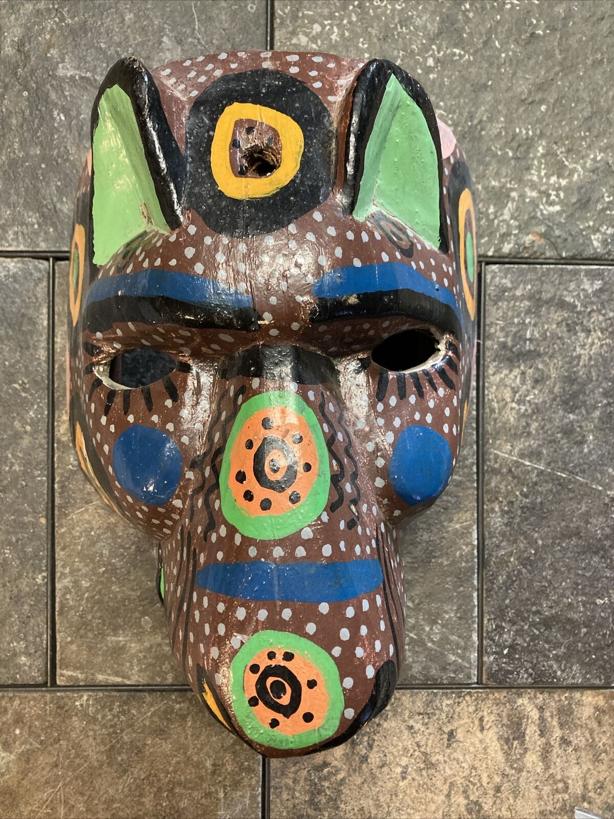 Folk Art Mask Honduras Carved Wood Mask Multicolor