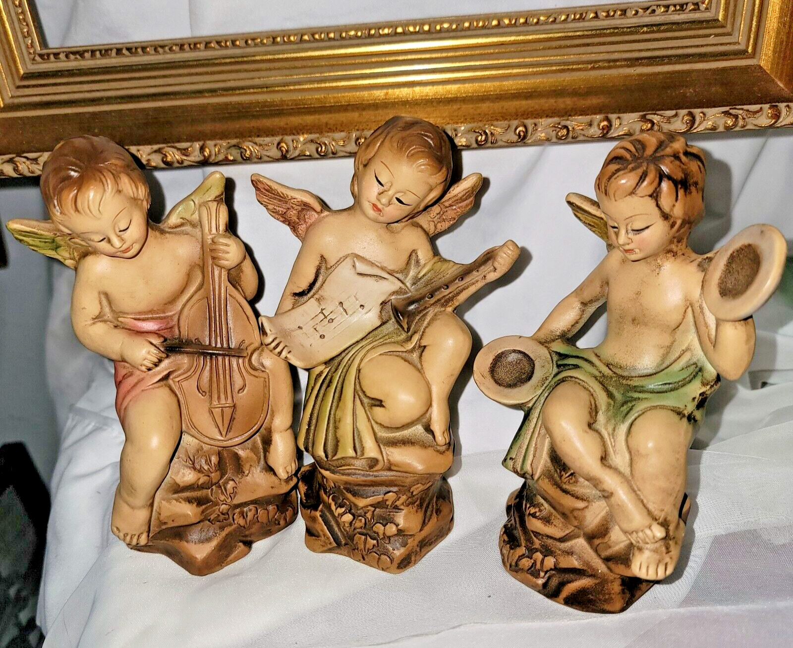 SET OF 3 Vintage 1960S Ceramic Bisque Cherub Angels Sitting Beautiful DETAIL