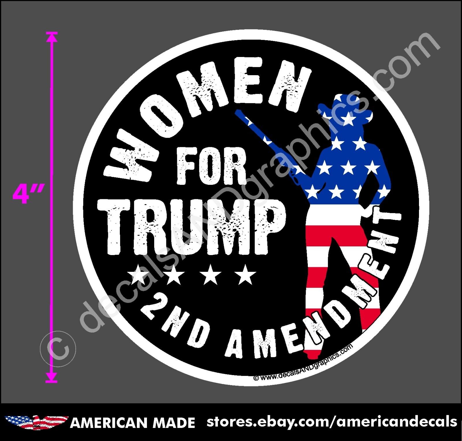 TRUMP 2020 WOMEN FOR TRUMP 2nd AMENDMENT RED WHITE BLUE GUNS CIRCLE DECAL