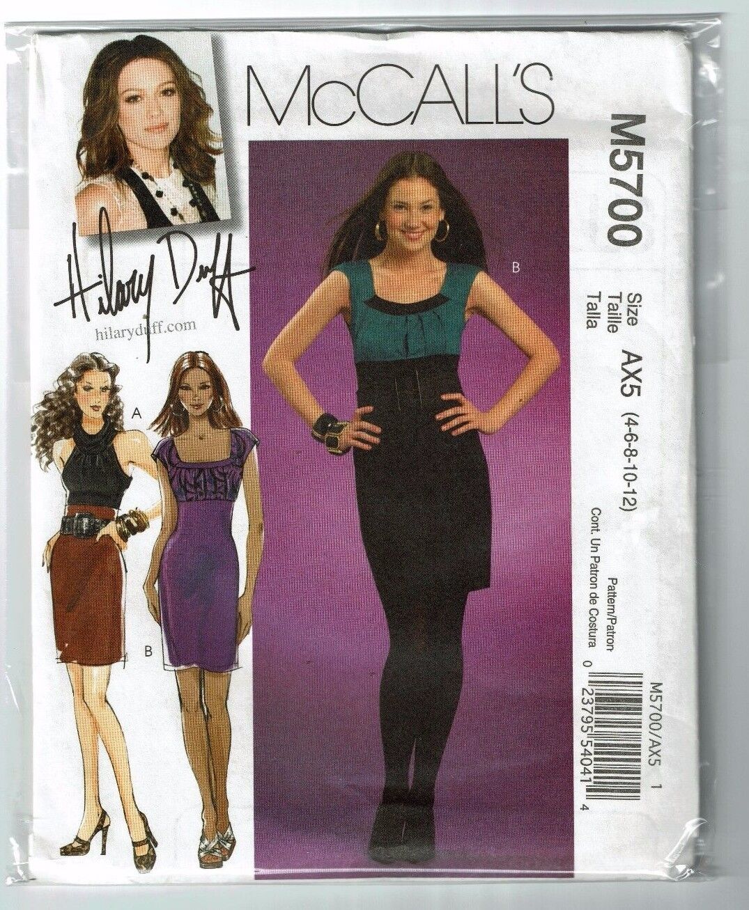 McCalls # 5700  Hilary Duff Dress with bodice variations Pattern Sz 4-12 Uncut