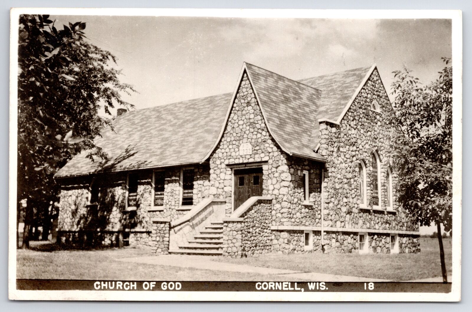 Cornell Wisconsin~Church Of God~Cobblestone Building~c1940s RPPC