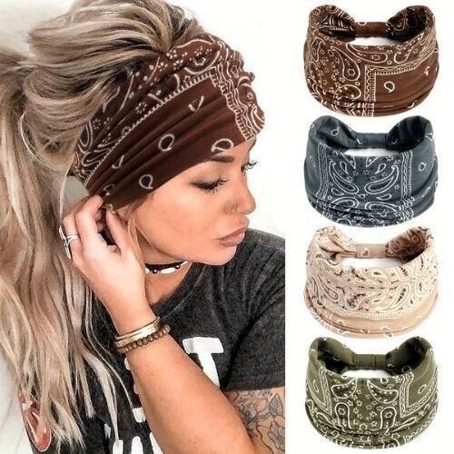 1pc Boho Headband For Women Stretchy Wide Hair Band Paisley Pattern Knotted Turb