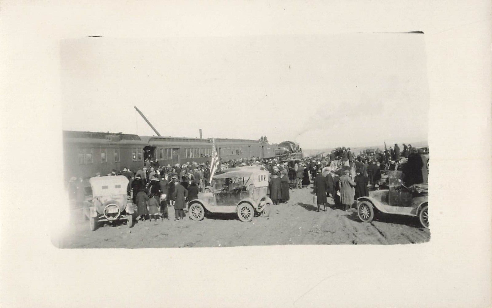 Postcard People Near Train Maybe Return/Departure WWI Soldiers (?) RPPC c1918