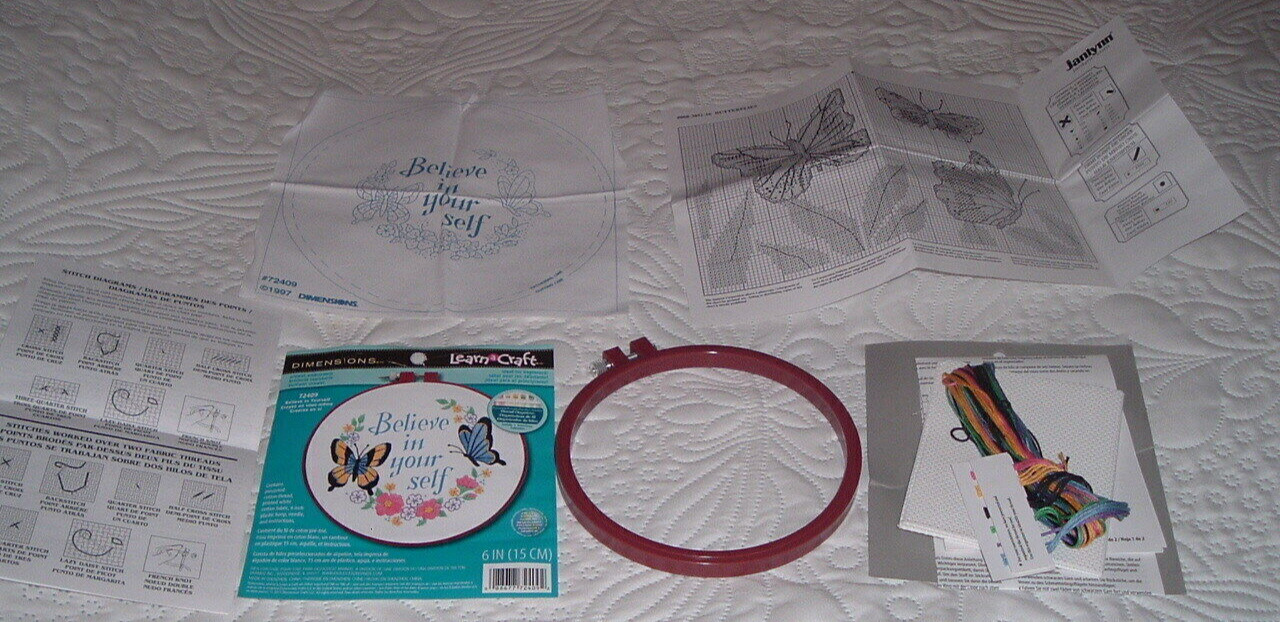 Vtg 90s Dimensions Believe In Yourself Stamped Hoop Embroidery Kit to Finish#LK3