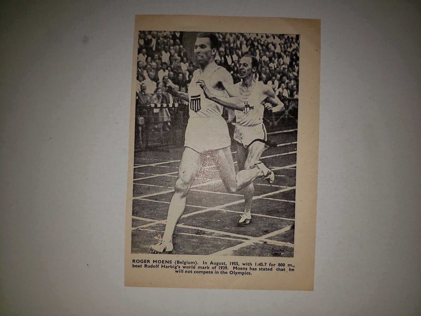 Roger Moens Belgium Rudolf Harbig 800 Meters 1956 World Sports Star Sheet RARE